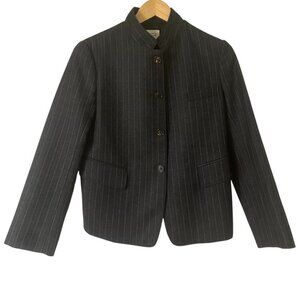 Nili Lotan Charcoal Gray Pinstriped Wool Stand Collar Blazer Jacket 6 Minimalist